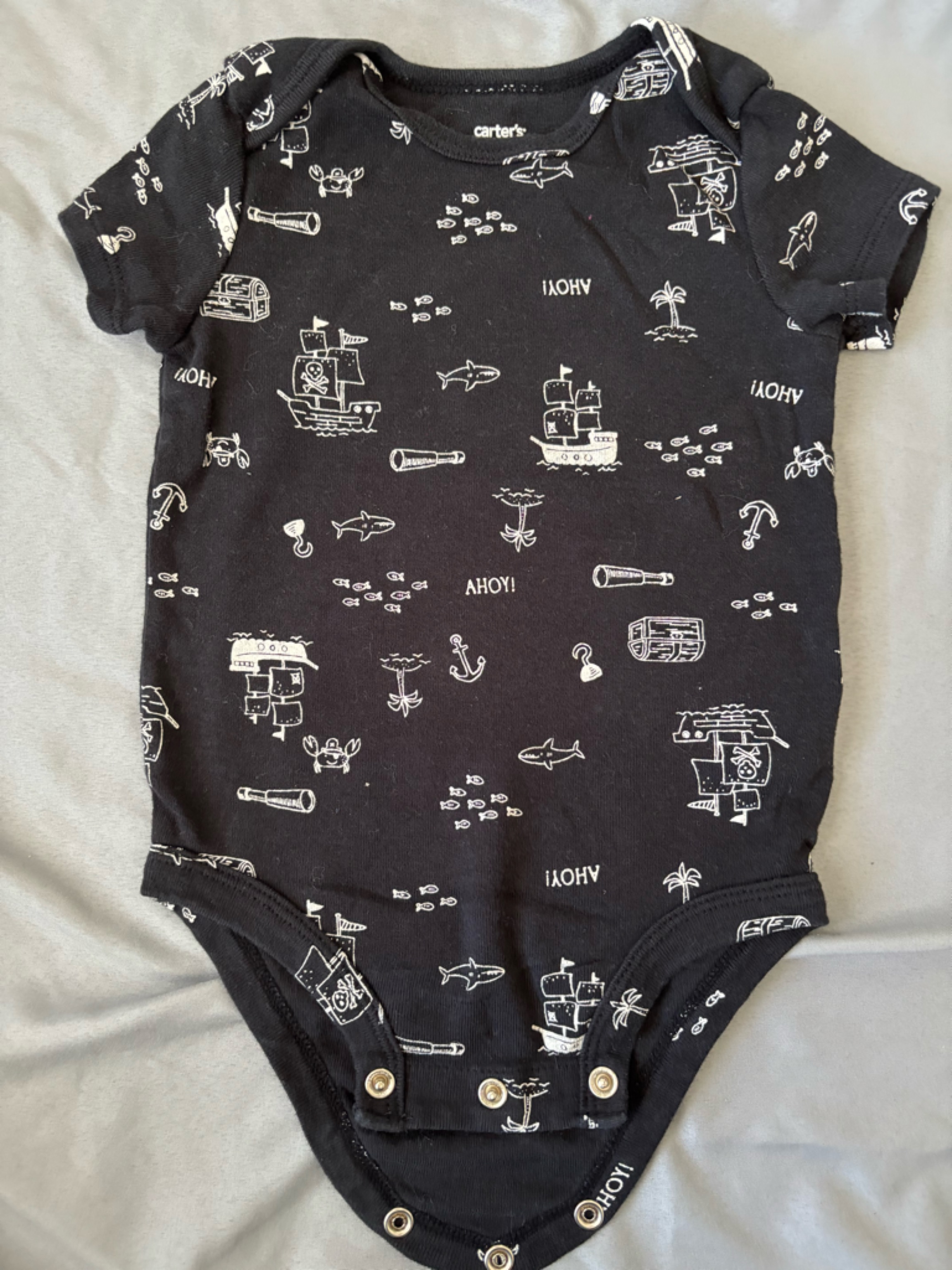 Pirate Print Black Baby Onesie